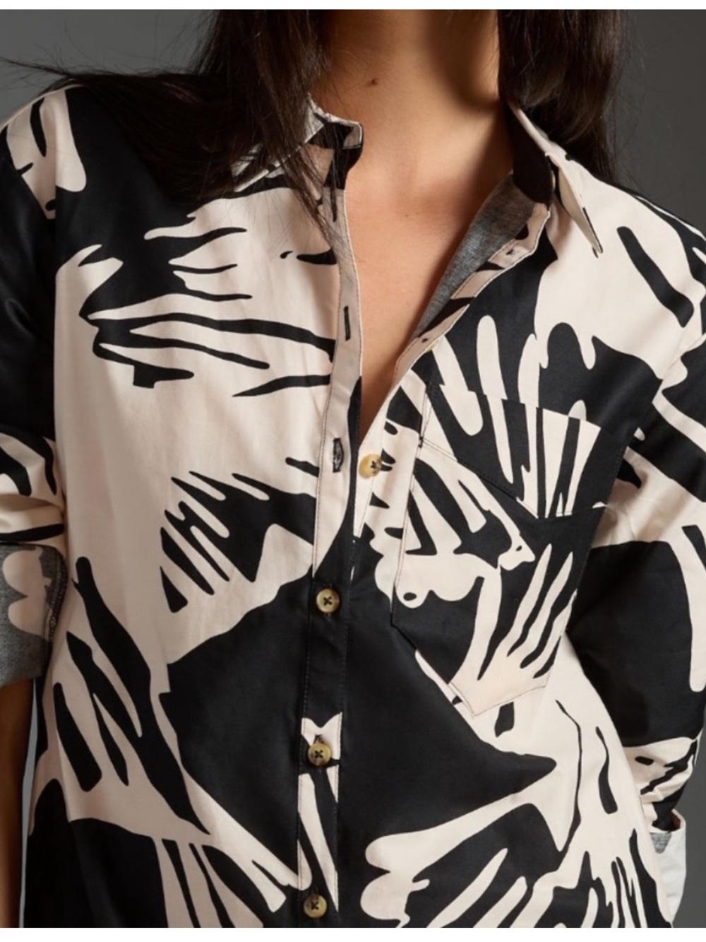 Anthropologie Soren Black & Cream Long-Sleeve Shirt Dress - Picture 4 of 9